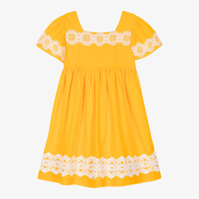 Shop The Middle Daughter Girls Orange Cotton & White Lace Dress