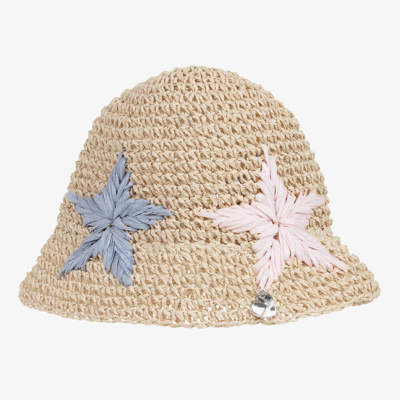 Shop Monnalisa Girls Beige Star Straw Hat