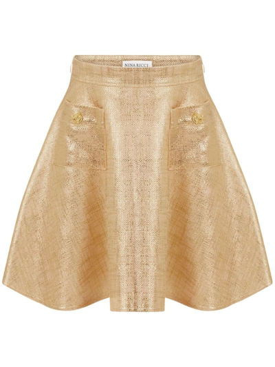 Shop Nina Ricci Mini Flared Skirt With Pockets In Gold