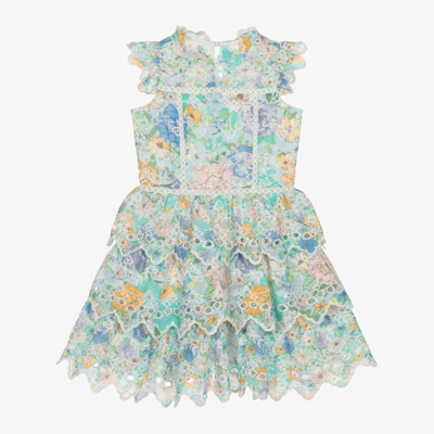 Shop Marlo Girls Pale Blue Floral Cotton Dress
