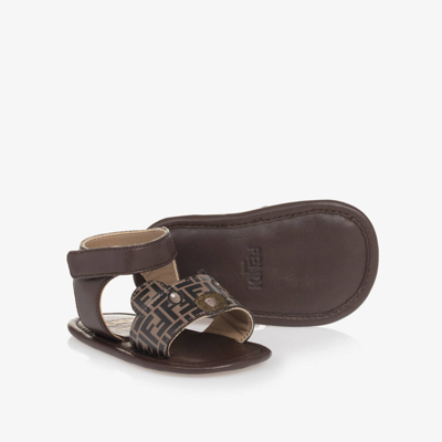 Shop Fendi Brown Ff Leather Pre-walker Sandals