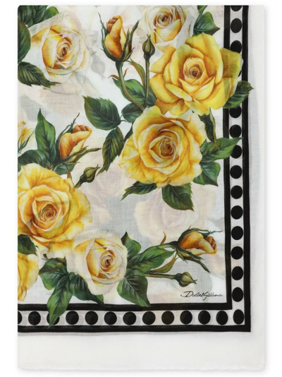 Shop Dolce & Gabbana Rose Print Scarf In Yellow