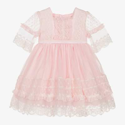 Shop Beau Kid Girls Pink Embroidered Tulle Dress