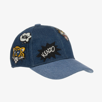 Shop Kenzo Kids Blue Denim Tiger Cap