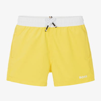 Shop Hugo Boss Boss Boys Yellow Magic Print Swim Shorts