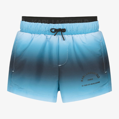 Shop Karl Lagerfeld Kids Boys Blue Ombré Swim Shorts