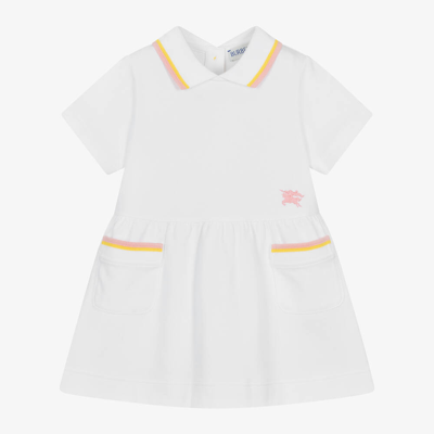 Shop Burberry Baby Girls White Cotton Polo Dress