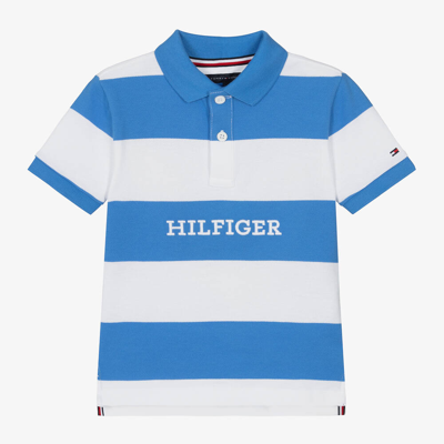 Shop Tommy Hilfiger Boys Blue Cotton Striped Polo Shirt