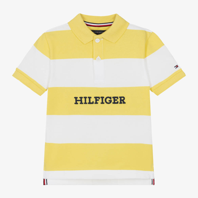 Shop Tommy Hilfiger Boys Yellow Cotton Striped Polo Shirt