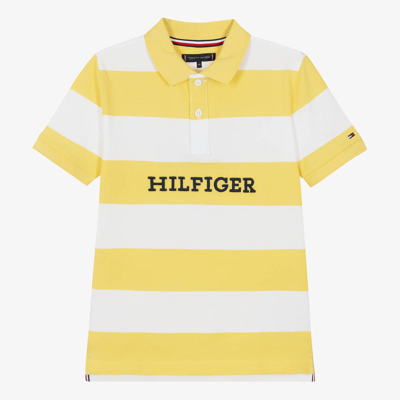 Shop Tommy Hilfiger Teen Boys Yellow Cotton Striped Polo Shirt