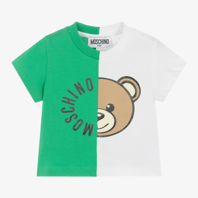 Shop Moschino Baby Green & White Cotton Teddy Bear Baby T-shirt