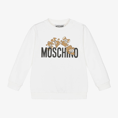 Shop Moschino Baby White Cotton Teddy Bear Sweatshirt