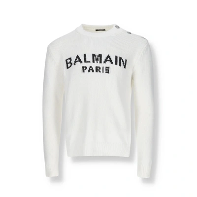 Shop Balmain Cotton Logo Sweater In White