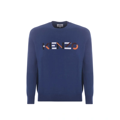 Shop Kenzo Cotton Logo Sweater In Blue