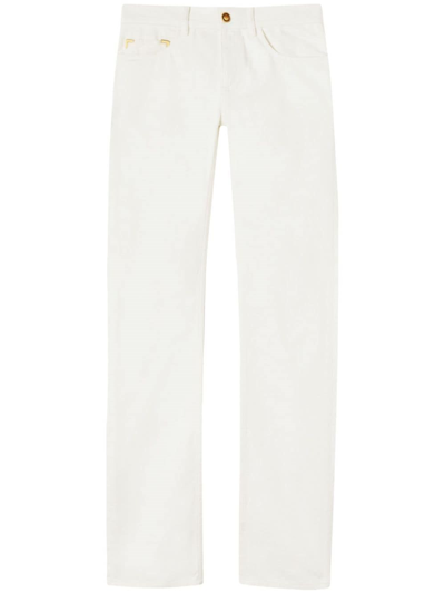 Shop Palm Angels Jeans Dritti Con Monogramma In White