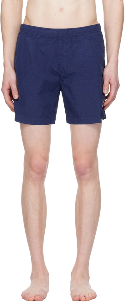 Shop C.p. Company Navy Crinkled Swim Shorts In 868 Medieval Blue