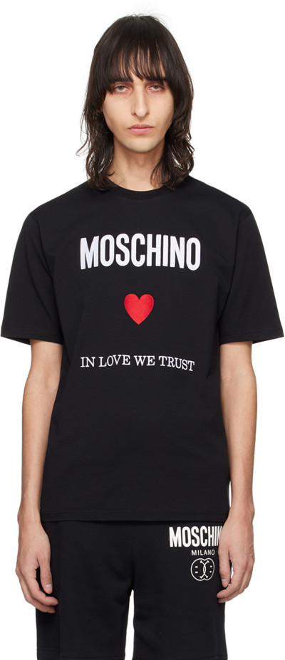 Shop Moschino Black 'in Love We Trust' T-shirt In J1555