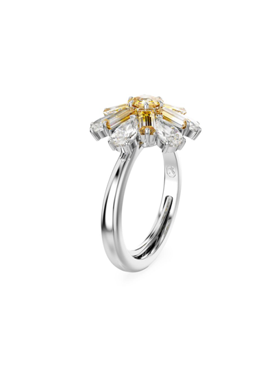 Shop Swarovski Women's Idyllia Crystal Flower Cocktail Ring In White Gold