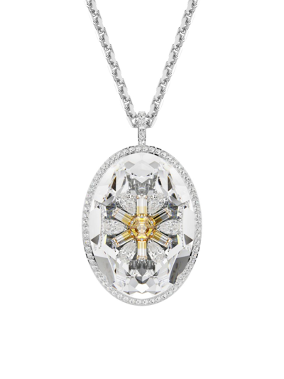 Shop Swarovski Women's Idyllia Yellow Crystal Flower Long Pendant Necklace In White Gold