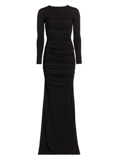 Shop Alice And Olivia Women's Katherina Crewneck Long-sleeve Gown In Black