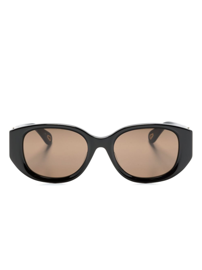 Shop Chloé Black Marcie Oval-frame Sunglasses