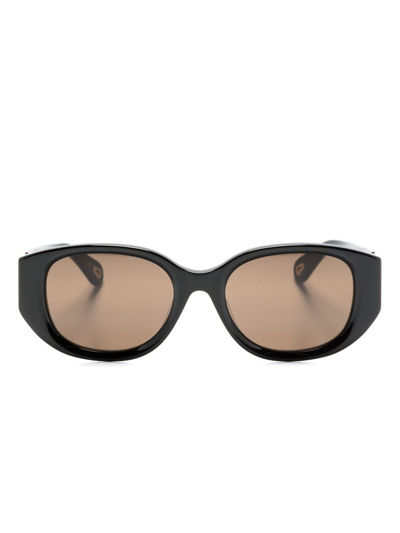 Chloé Logo-engraved Round-frame Sunglasses In Black