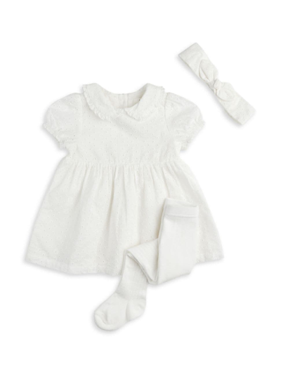 Shop Firsts By Petit Lem Baby Girl's Petit Lem Eyelet Dress & Tights Set In Off White