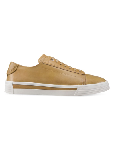 Shop Stefano Ricci Men's Calfskin Leather Sneakers In Past Yellow
