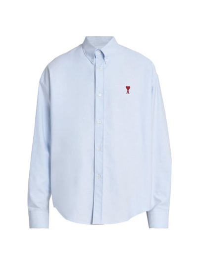 Shop Ami Alexandre Mattiussi Men's Boxy Ami De Coeur Button-up Shirt In Sky Blue