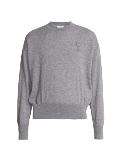 Shop Ami Alexandre Mattiussi Men's Ami De Coeur Wool Crewneck Sweater In Heather Grey