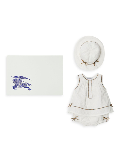 Shop Burberry Baby's Carianne Top, Shorts & Hat Set In White
