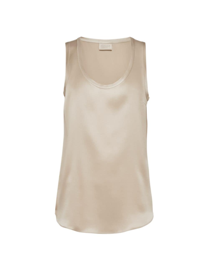 Shop Brunello Cucinelli Women's Stretch Silk Satin Reversible Top In Gold