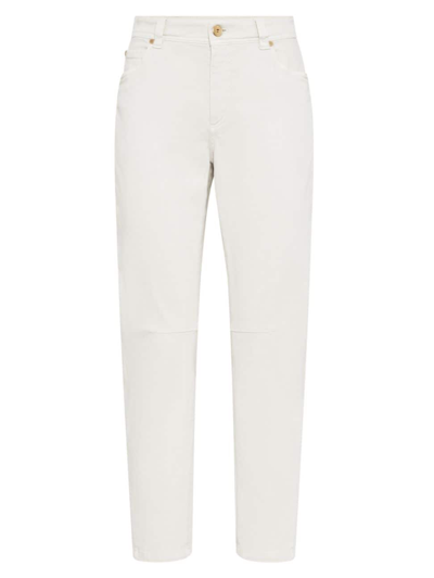 Shop Brunello Cucinelli Women's Stretch Dyed Denim Slim Tapered Jeans In White