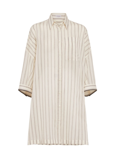 Shop Brunello Cucinelli Women's Cotton And Silk Striped Poplin Shirt In Panama