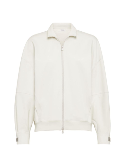 Shop Brunello Cucinelli Women's Stretch Cotton Lightweight French Terry Sweatshirt In White