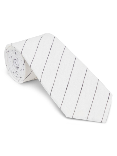 Shop Brunello Cucinelli Men's Linen Chalk Stripe Tie In White