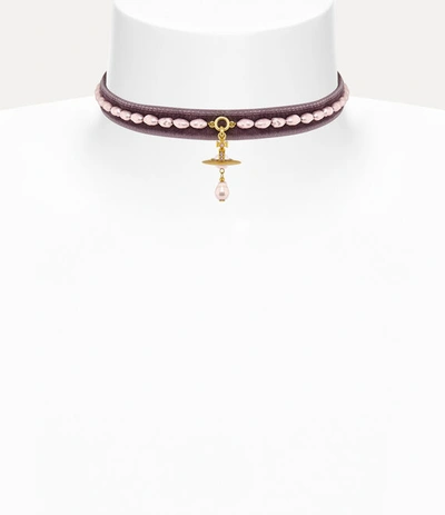 Shop Vivienne Westwood Aleksa Choker In Gold-light-amethyst-crystal-rosaline-pearl-mauve