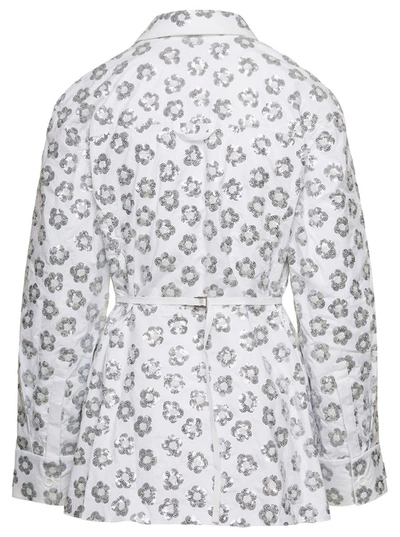 Shop Jacquemus 'la Chemise Lavoir Brodéè' White Shirt With Paillettes Embroidery In Stretch Cotton Woman
