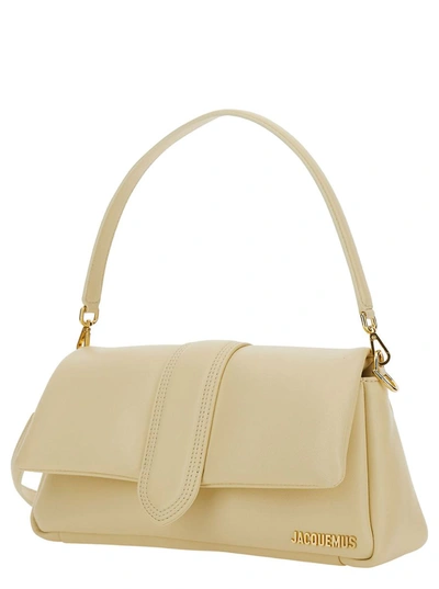 Shop Jacquemus 'le Bambimou' Ivory Shoulder Bag With Magnetic Fastening And Logo Detail In Leather Woman In White