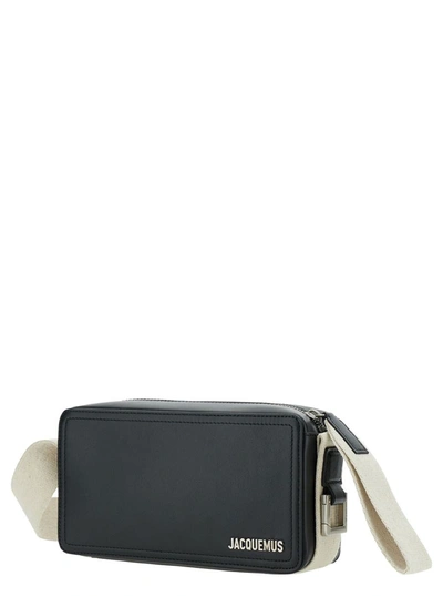 Shop Jacquemus 'le Cuerda Horizontal' Black Shoulder Bag With Logo In Relief In Smooth Leather Man