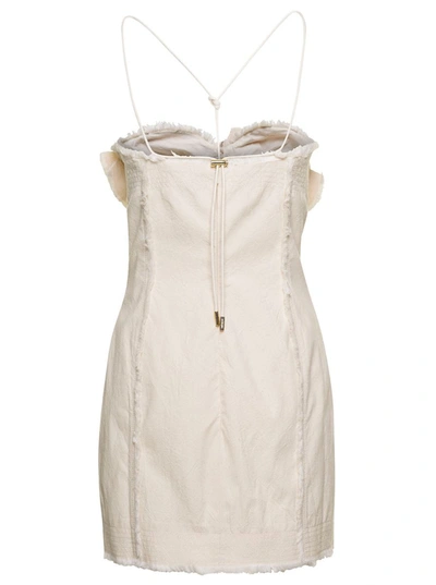 Shop Jacquemus 'le Robe Artichaut' Frayed Mini White Dress With Ruffled Bust In Cotton Woman