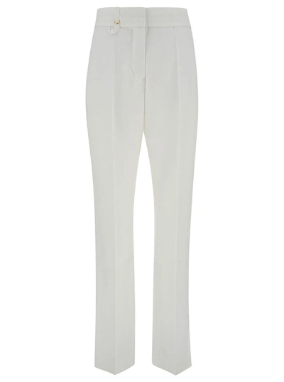 Shop Jacquemus 'le Pantalon Tibau' White Tailored High-waisted Pants In Cotton Woman