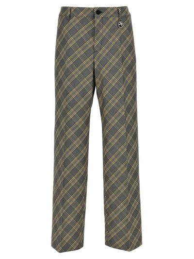 Ambush Check Print Cotton Trousers With Concealed Closure In Multicolor