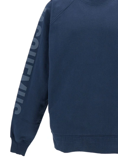 Shop Jacquemus Blue Sweatshirt With Tonal Logo Lettering Print In Cotton Man