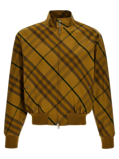 Shop Burberry Check Print Jacket In Yellow