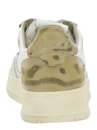 Shop Autry Multicolor Low Top Sneaker Vintage Effect In Leather Woman In Beige