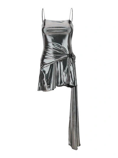 Shop Diesel Silver Short Dress With Draping In Technical Fabric Woman In Grey