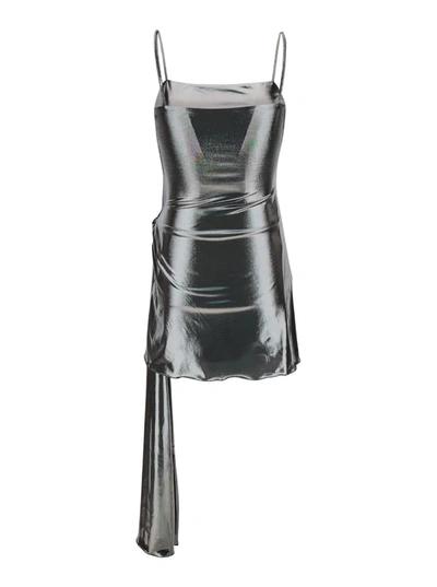 Shop Diesel Silver Short Dress With Draping In Technical Fabric Woman In Grey