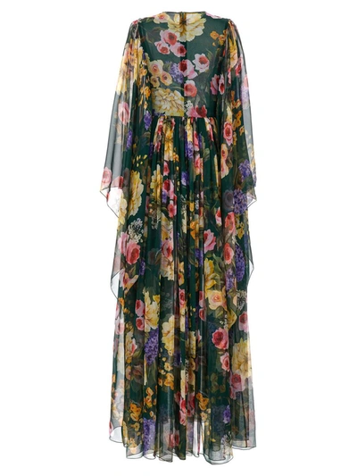 Dolce & Gabbana Dolce&gabbana Garden Floral Print Long Sleeve Silk Chiffon Maxi Dress In Multicolor