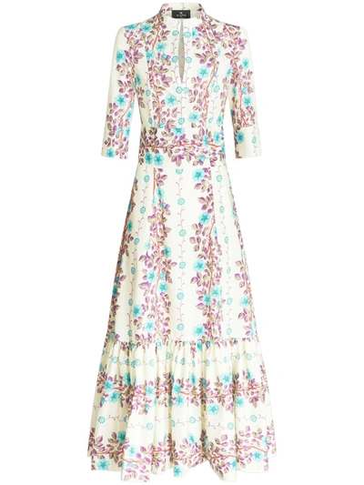 Shop Etro Floral Midi Dress In Multicolour